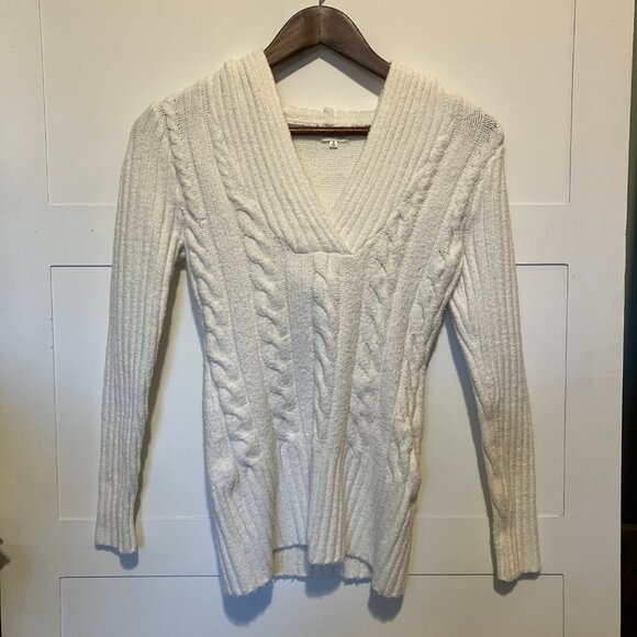 Maurices White Cable Knit Hooded Sweater | Women’s Small | Cozy Winter Pullover - Picture 1 of 5